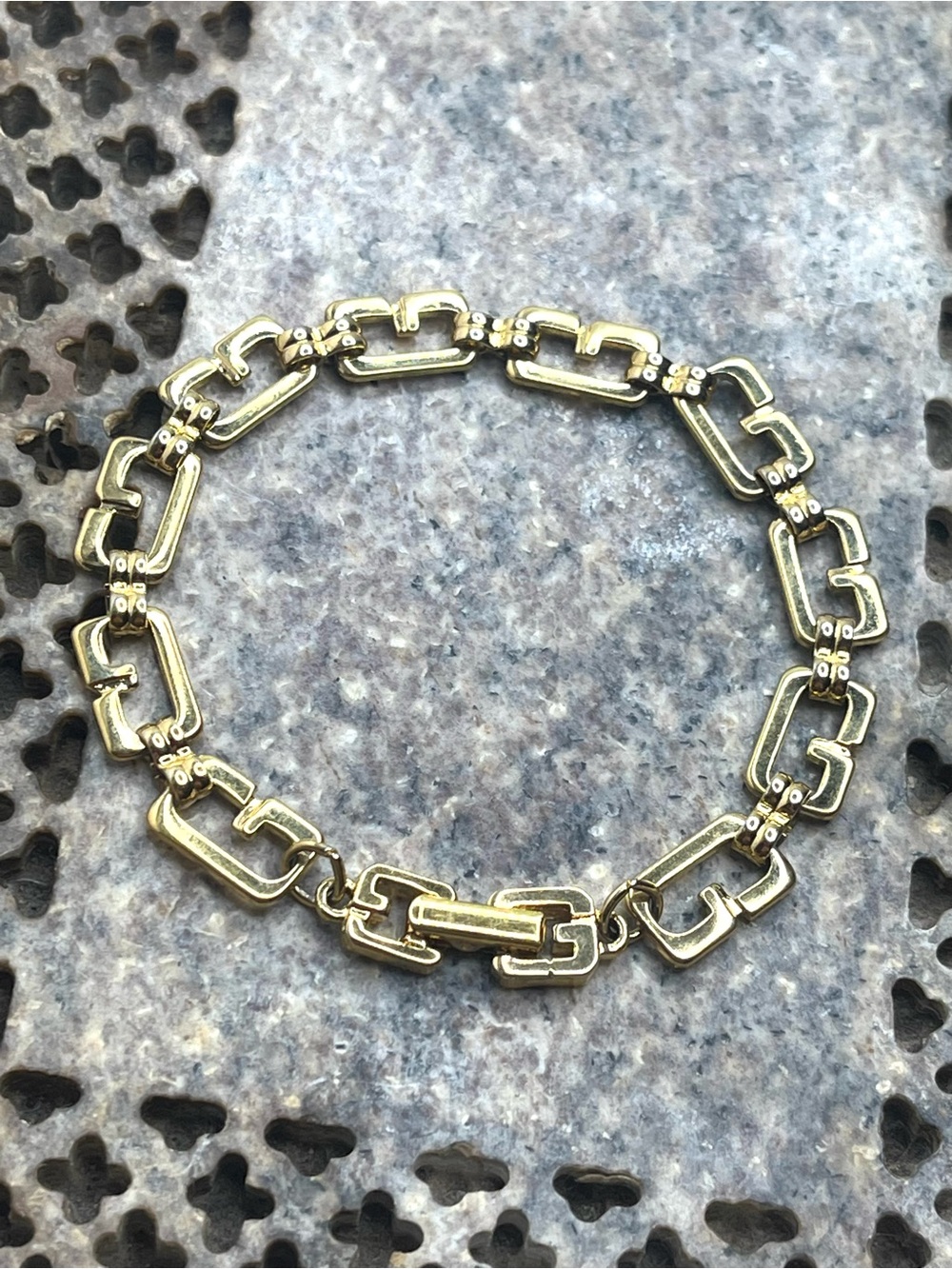Givenchy Vintage 1980s 7” Gold Tone G-Link Bracelet w/ Foldover Clasp